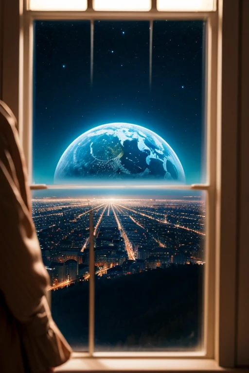 A dreamlike world、Surreal Scene, City of the Moon, Further life, Beautiful earth seen from a window, Ultra-realism