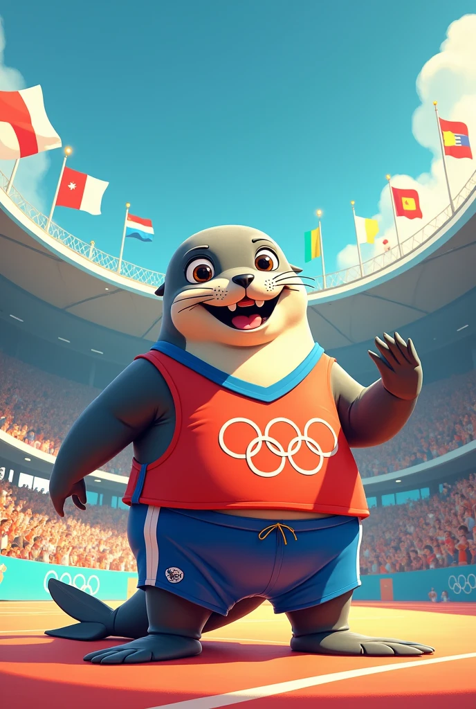 An adult seal sports mascot for the Olympics