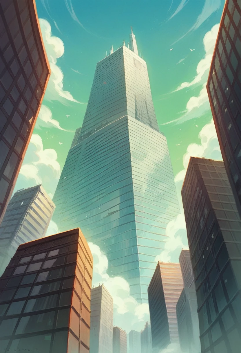 ((anime style Ghibli)), extremely detailed, An aerial view from the top of a skyscraper in a dense, Futuristic cityscape, with the perspective showing a person&#39;s legs and feet hanging over the edge. The person is wearing brown sneakers and camouflage pants... The city below is illuminated with numerous lights., Giving a vibrant and lively feel. The general atmosphere is adventurous and slightly risky.., with a focus on height and the urban environment. The scene is a little blurry., adding a sense of mystery and depth to the urban landscape,
