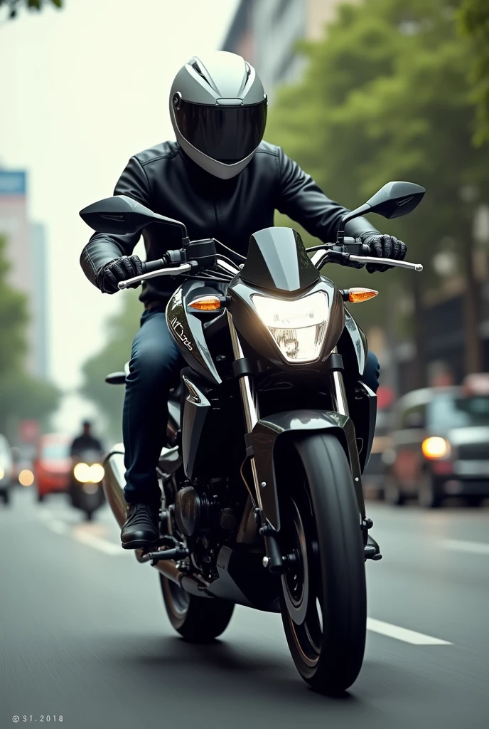 I am riding my bejaj rs200 I am wearing ridex titanium helmet Vehicle number kL 35 M 2518 Bike color black