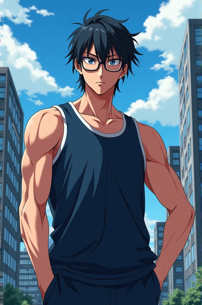 Anime like character
Looks like.daiki aomine
6 ft 2 height
Age 23
Wears black glasses
Medium long black hair