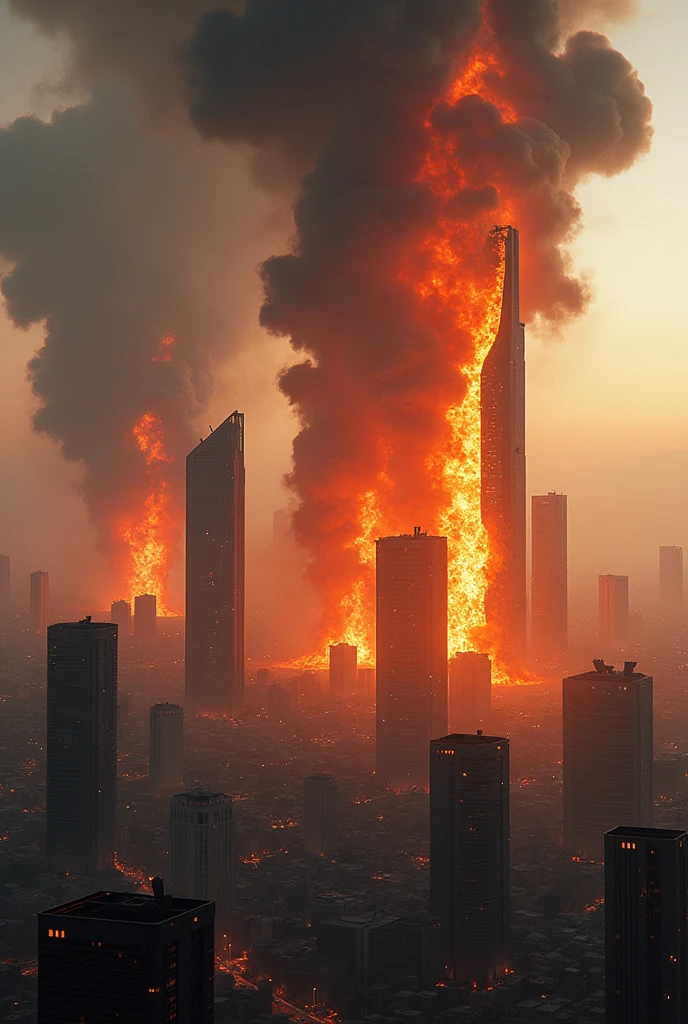 Nairobi future city with its buildings on fire during the day