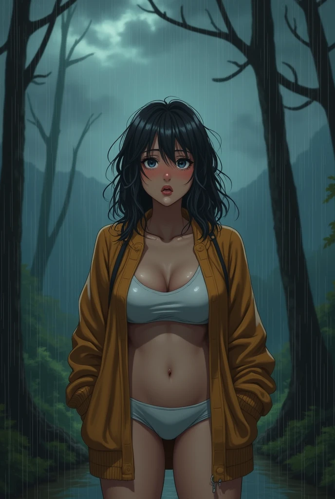 (1 girl) (masterpiece, best quality) ((the chubby camp councilor is sad she wont see you until next year)) , , , (stormy dark sky, sunset, raining) (beautiful forest background) (huge sagging breasts)
((Melancholy emotions:1.4)), ((realistic oil painting)) art by norman Rockwell, ((heavy, huge, soft breasts)) (safe for work:1.3), (dynamic angle), (dynamic pose), ((realistic anime style)) ((full body picture)) , ((sweater and panties))