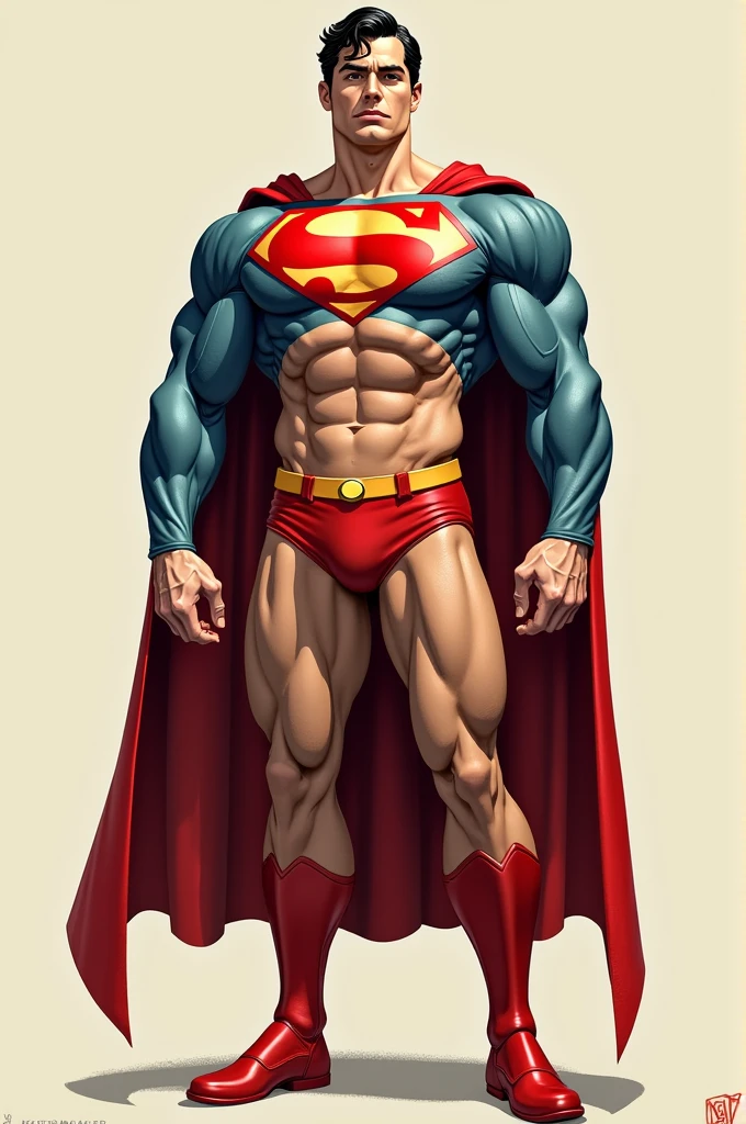 Superman in underwear sweating 