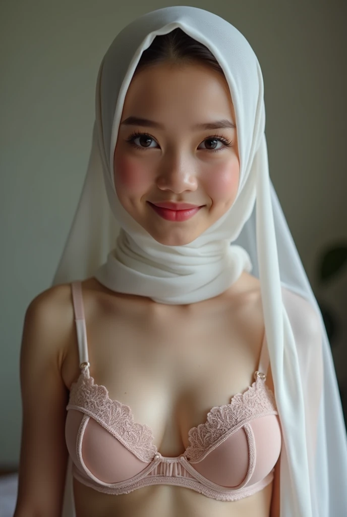 yo hijab girl with small  wearing transparent bra