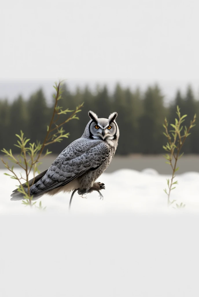 Great gray owl at summer, background is summer, forest