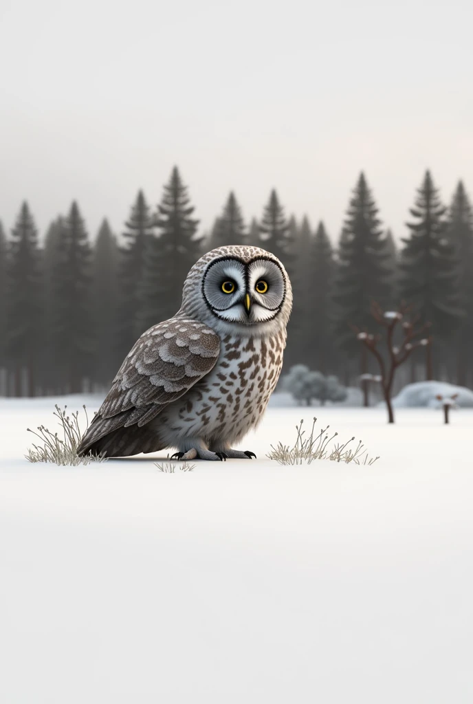 Great gray owl at summer, background is summer, forest