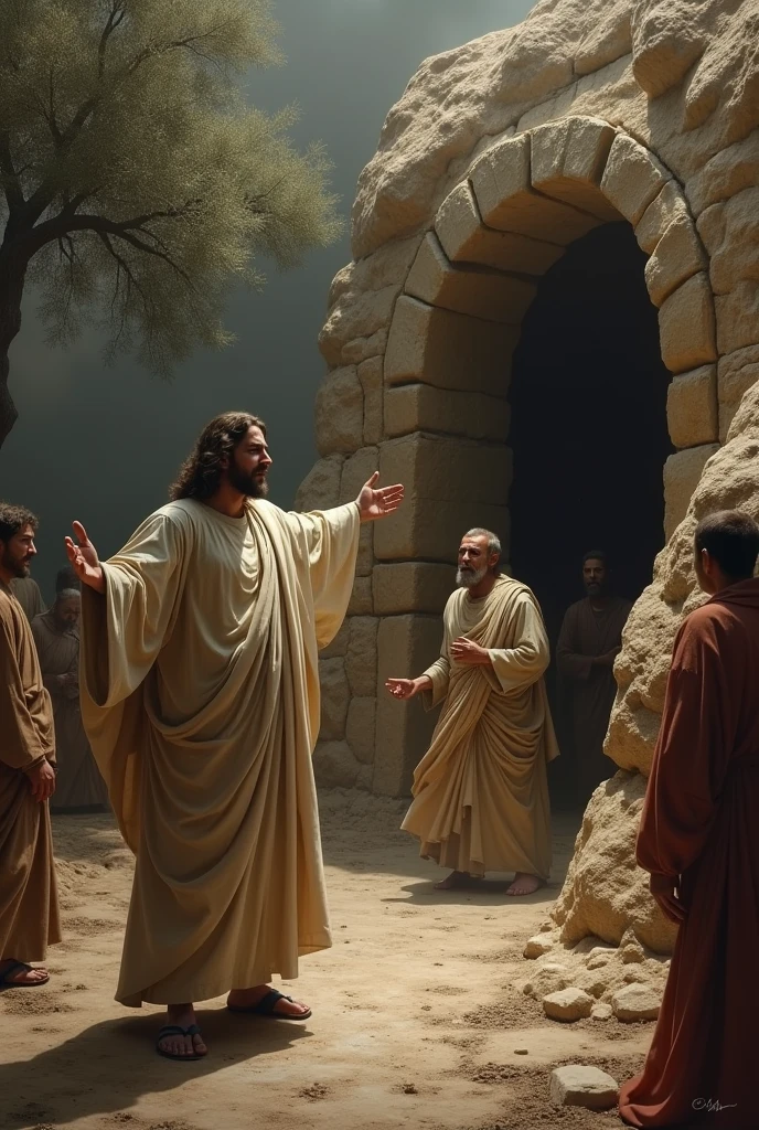 Jesus telling Lazarus to come out of the tomb