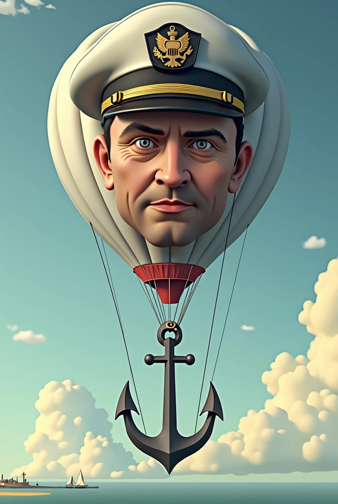 A balloon with a face of navy officer with cap lifting an anchor, 8K, High Quality