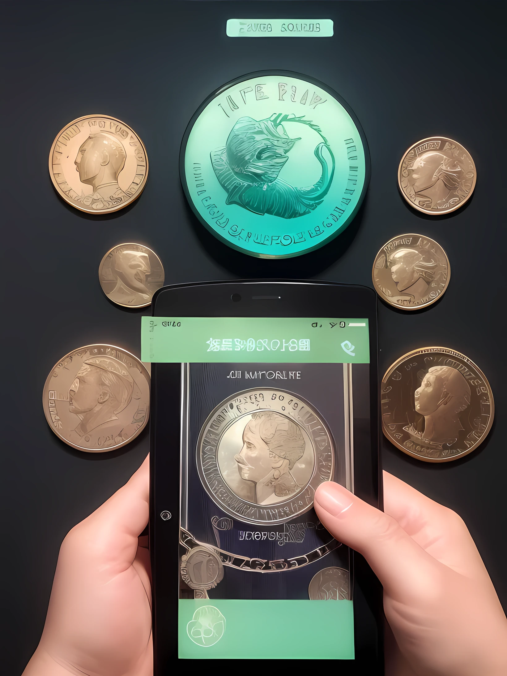 Create a coin to pay in a very detailed magical world of value 5 more closely