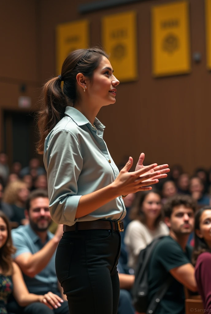 college student speaks in public
