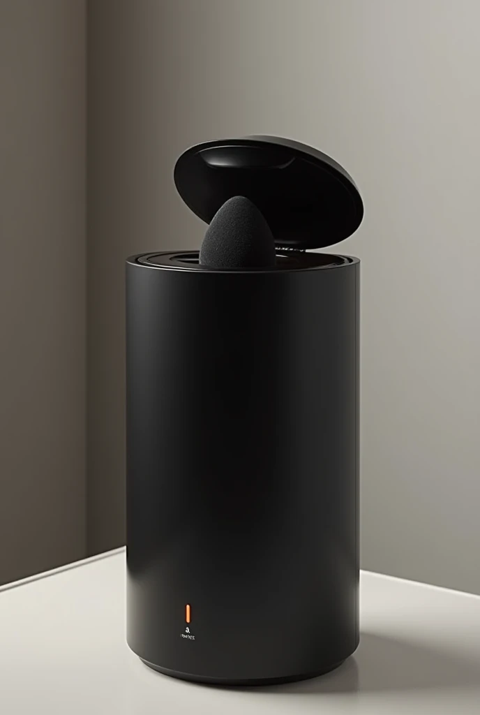 create prototype of mini makeup sponge washing machine,
vertical format , black luxury aesthetics