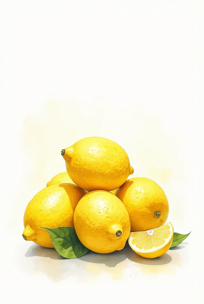 Create an image with a white background and several Sicilian lemons painted with watercolors