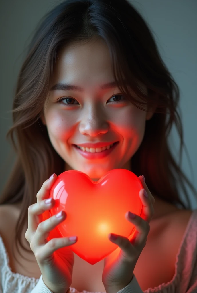 best qualtiy，tmasterpiece，Ultra-high resolution，（Fidelity：1.4），RAW photogr，1girll，love heart，cropped shoulders，cinmatic lighting。