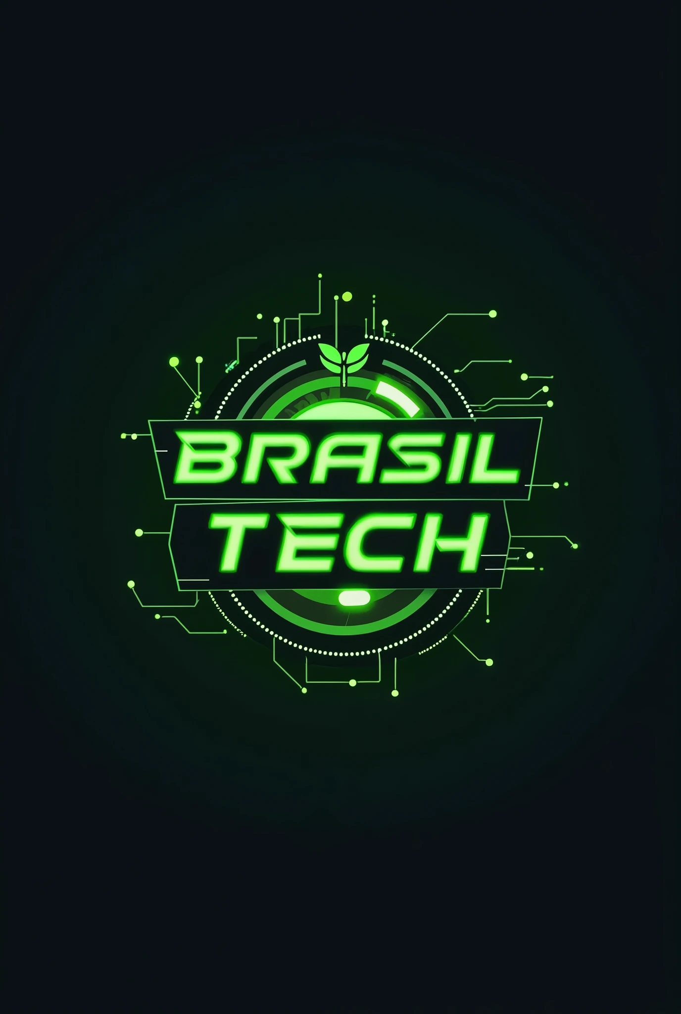 Design a logo for a store named "Brasil Tech". The logo should reflect a modern and technological theme. Use the primary colors apple green (a vibrant green), black, and white. The design should be clean, professional, and visually striking. Incorporate elements that evoke technology, such as abstract tech symbols or sleek lines. The name 'Brasil Tech' should be prominently featured, with a modern and futuristic font. Ensure the logo is versatile and works well in both color and black-and-white formats.