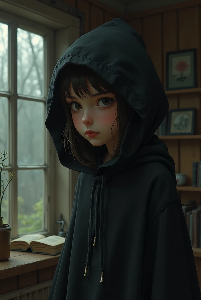 Little Black Riding Hood, a young, almost adult girl who lives sadly in her house 