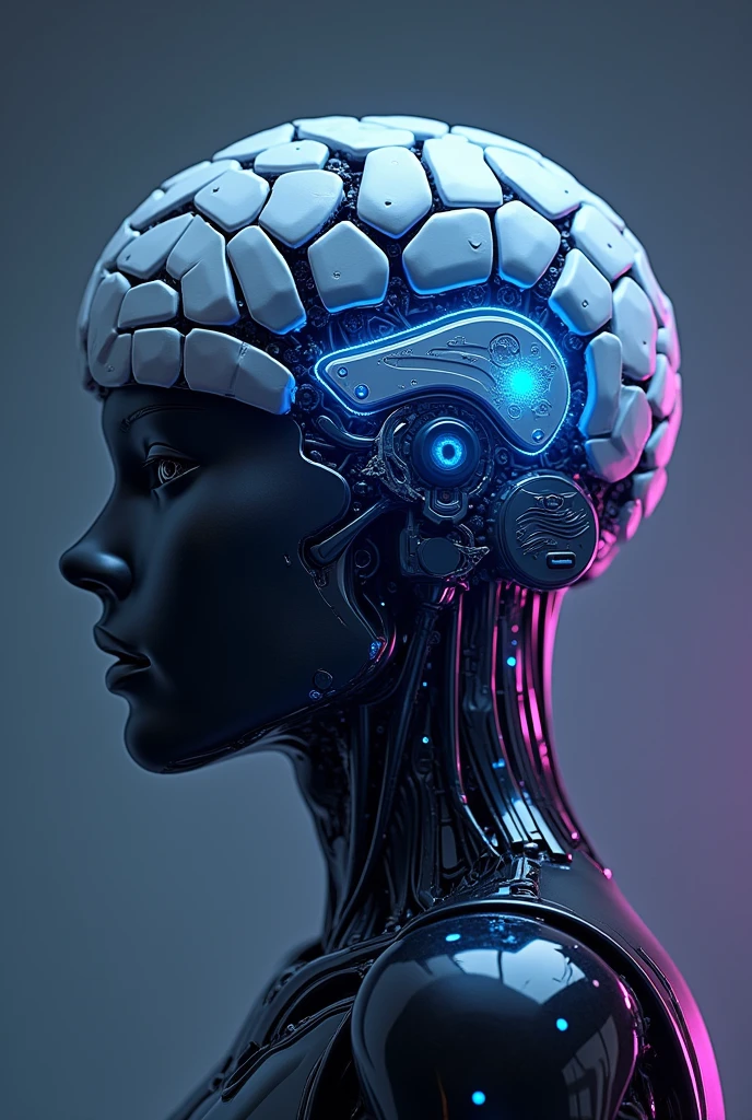 image with a robotic brain on the right side. The color scheme includes blue, white, purple, and black. The overall design is sleek and modern, combining elements of technology with a touch of mysticism. Next to the image, write the following texts respecting spelling, capital letters and visual hierarchy:
H1: Quarta - feira dos Magos
T1: Aula ao vivo - Automação com chat GPT
Bottom: Retire seu Ingresso Vip