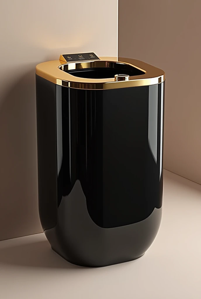 create prototype of mini makeup sponge washing machine,
vertical oval format , black and gold luxury aesthetics