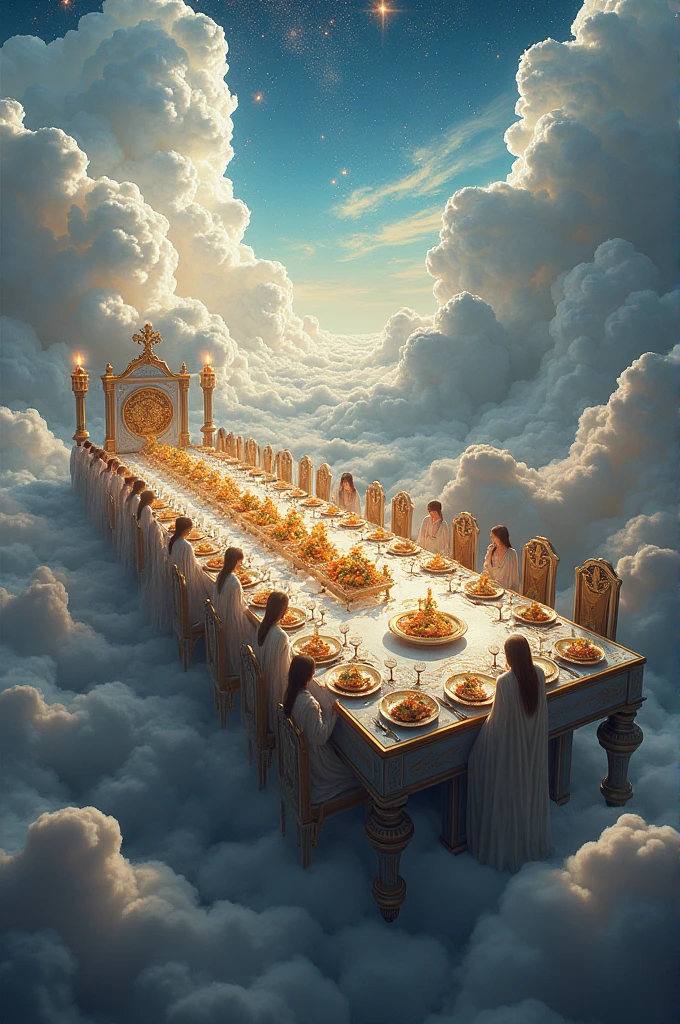 Huge table in the sky with a great banquet