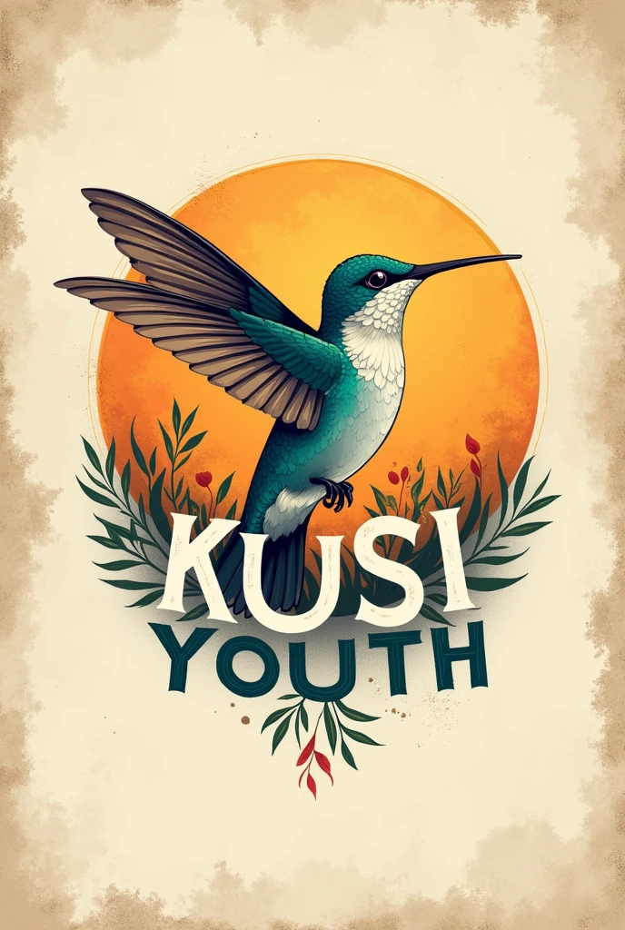 Make a logo with the word kusi youth and that has an image of a hummingbird with a handmade background