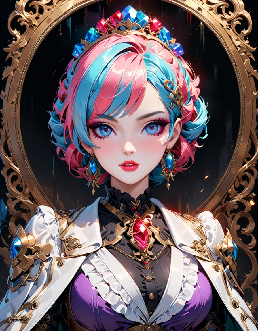 detailed textures, high quality, high resolution, high accuracy, realism, color correction, correct lighting settings, harmonious composition.Woman beauty, manhwa style, a lot of details, good detailing, beautiful makeup, jewelry, crystal and precious stone jewelry, anime eyelashes, full lips, serene expression, cover manga, different colors in clothes, stylish looks, victorian england, full view, various light sources, hairstyle, color hair, premium, textured, aesthetic, artstation, trending on artstation, colorful., ПЕРЕРЫВ шедевр, Высокий_рез, красивое лицо, Эффект Тиндаля, фото реалистичный, (Высокий detailed skin:1.2), 8К uhd, Высокий quality, Высокий резolution, 4K, 8К, боке
