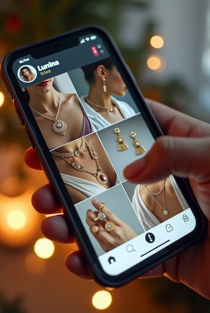 a picture of the tik tok profile on the user screen, The main one with photos of elegant jewelry and the profile is called Lumina but it is from Tik Tok