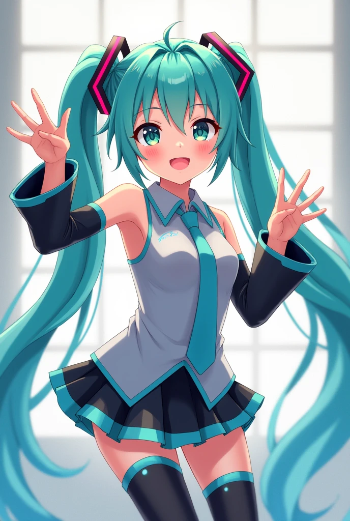 Hatsune Miku making the "miku beam" with a normal number of fingers