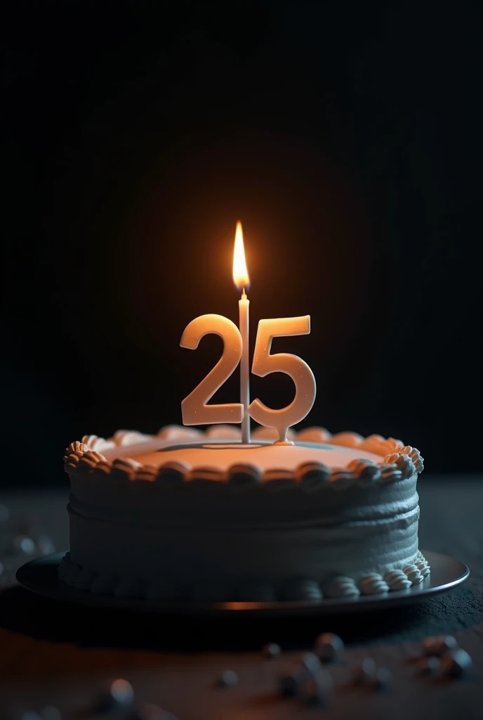Candle with number 25 on cake with dark background