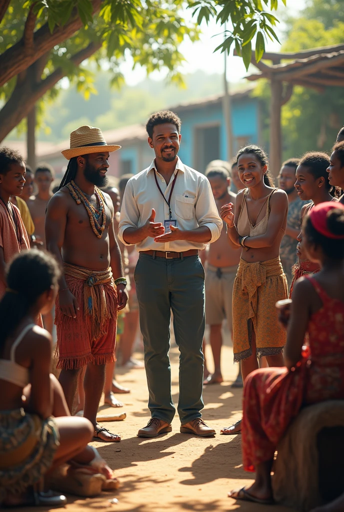 I need a picture, A color, where an exhibitor is seen (type of training) speaking to local communities (They could be indigenous, natives, blacks and peasants), I hope it's not with everyone standing