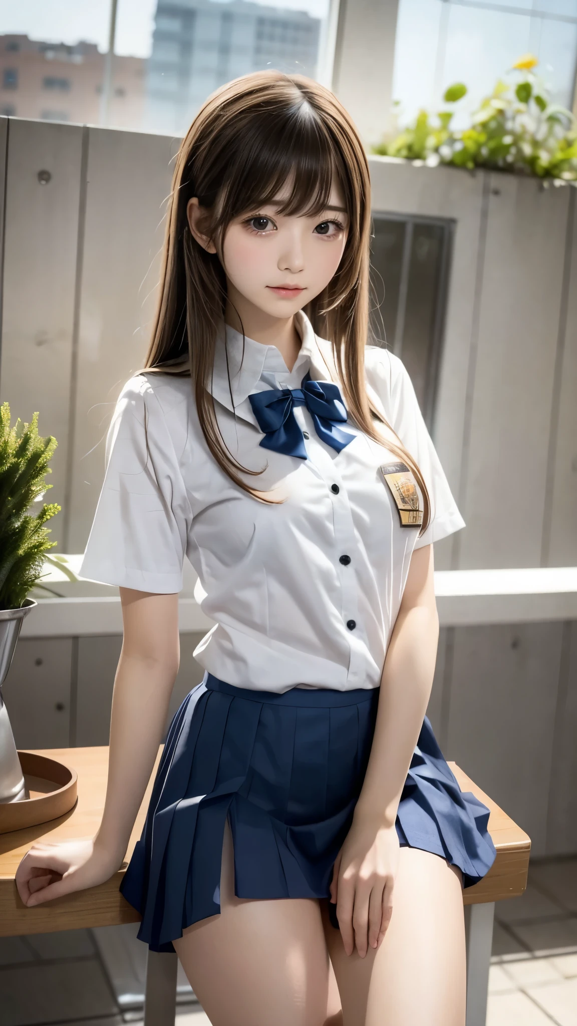 I'm a girl in a high school uniform, beautiful hair, Sexy side bangs, medium breasts、View the viewer、Detailed arms and hands、The perfectly correct hand、Side twin tail、Pretty lips