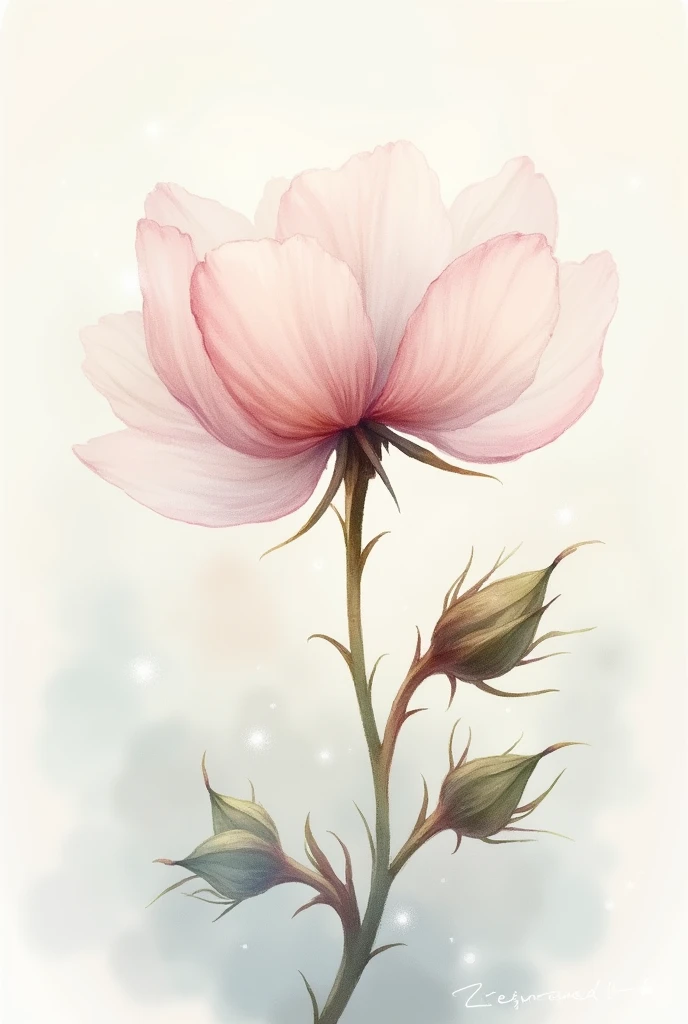 Create a very delicate watercolor cotton flower image drawn and painted