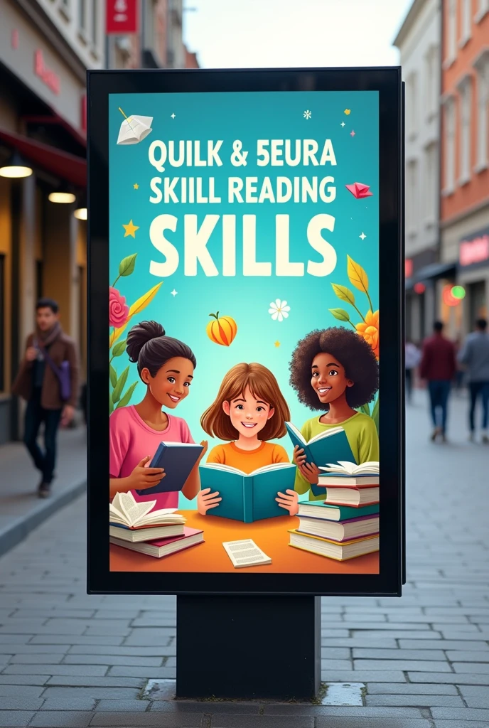 An advertising in the town that written
 " Kids Reading Skill "