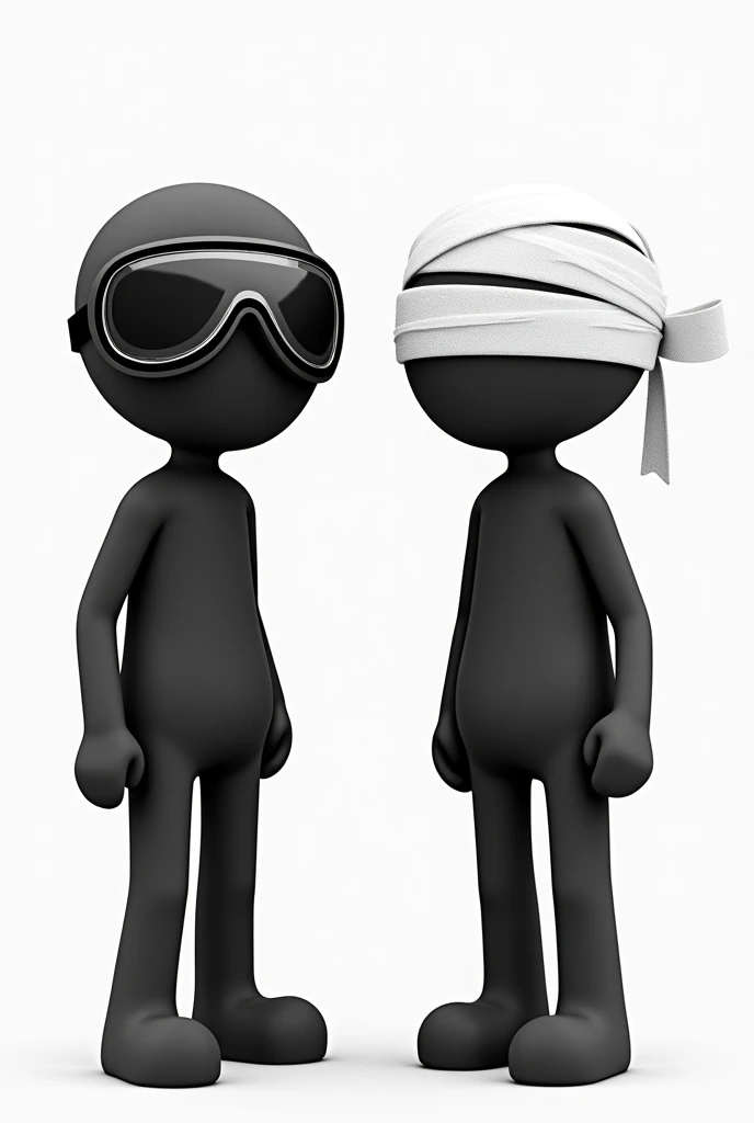 Generates two black stickmans, one with black eyes and the other with white eyes, the one with white eyes with bandages on his head and the one with black eyes with pilot glasses, both stickmans are black and the one with pilot glasses has black eyes