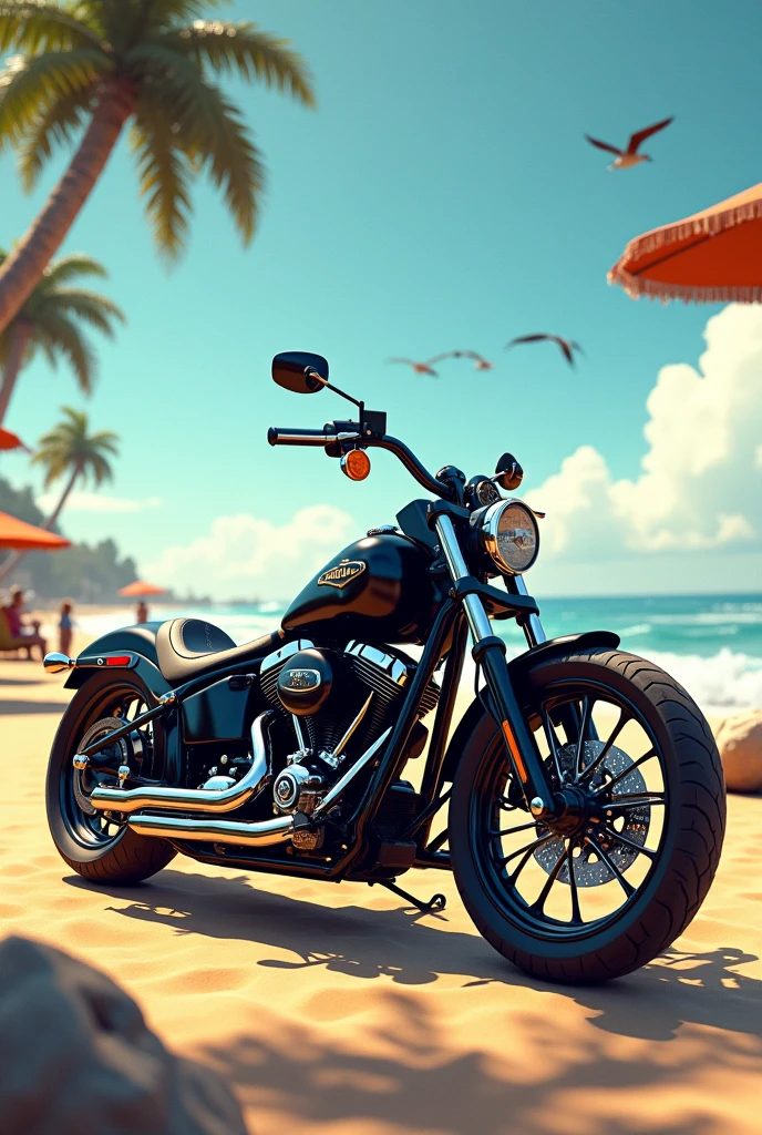 Chopper motorbike with beach view