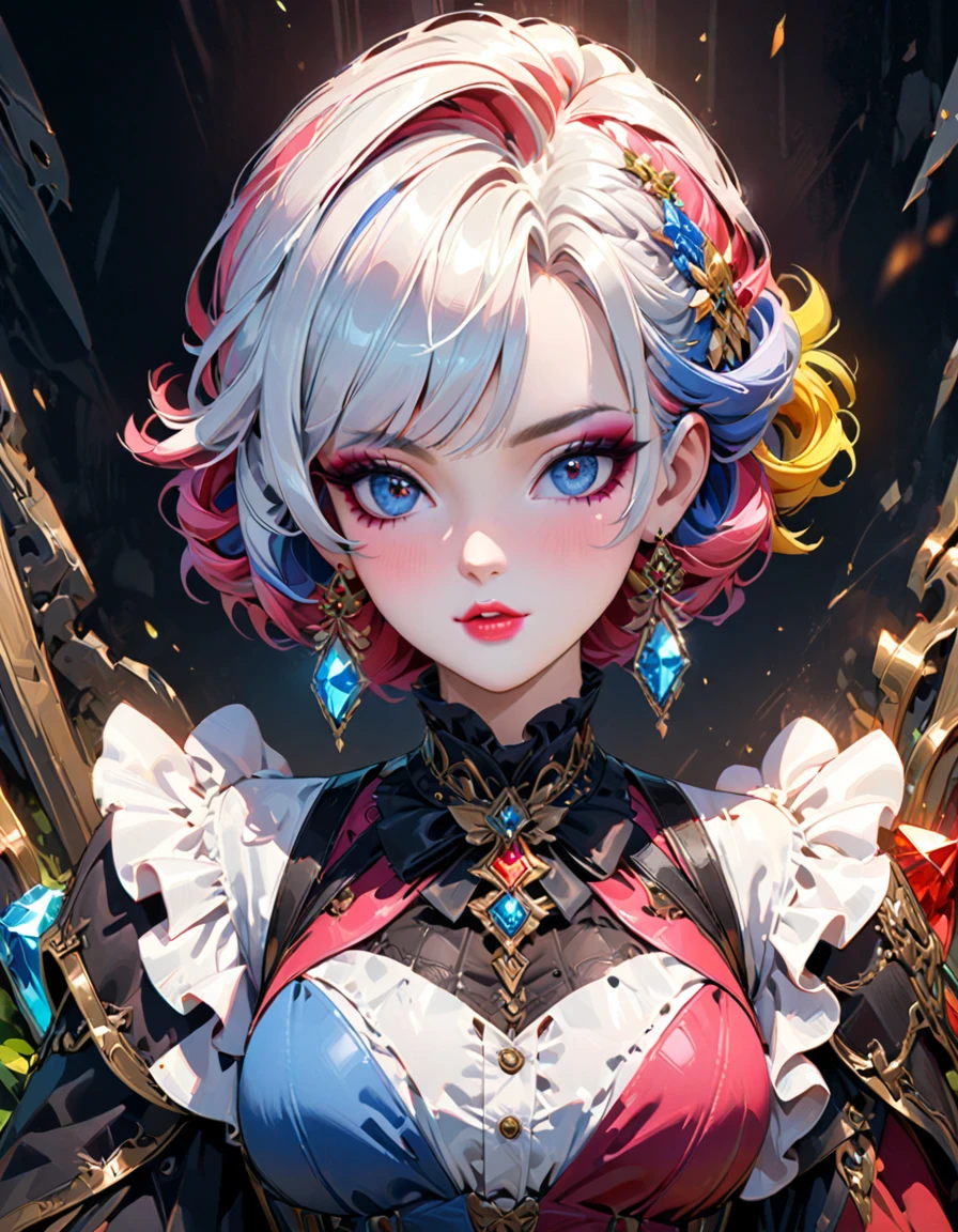 detailed textures, high quality, high resolution, high accuracy, realism, color correction, correct lighting settings, harmonious composition.Woman beauty, manhwa style, a lot of details, good detailing, beautiful makeup, jewelry, crystal and precious stone jewelry, anime eyelashes, full lips, serene expression, cover manga, different colors in clothes, stylish looks, victorian england, full view, various light sources, hairstyle, color hair, premium, textured, aesthetic, artstation, trending on artstation, colorful., ПЕРЕРЫВ шедевр, Высокий_рез, красивое лицо, Эффект Тиндаля, фото реалистичный, (Высокий detailed skin:1.2), 8К uhd, Высокий quality, Высокий резolution, 4K, 8К, боке