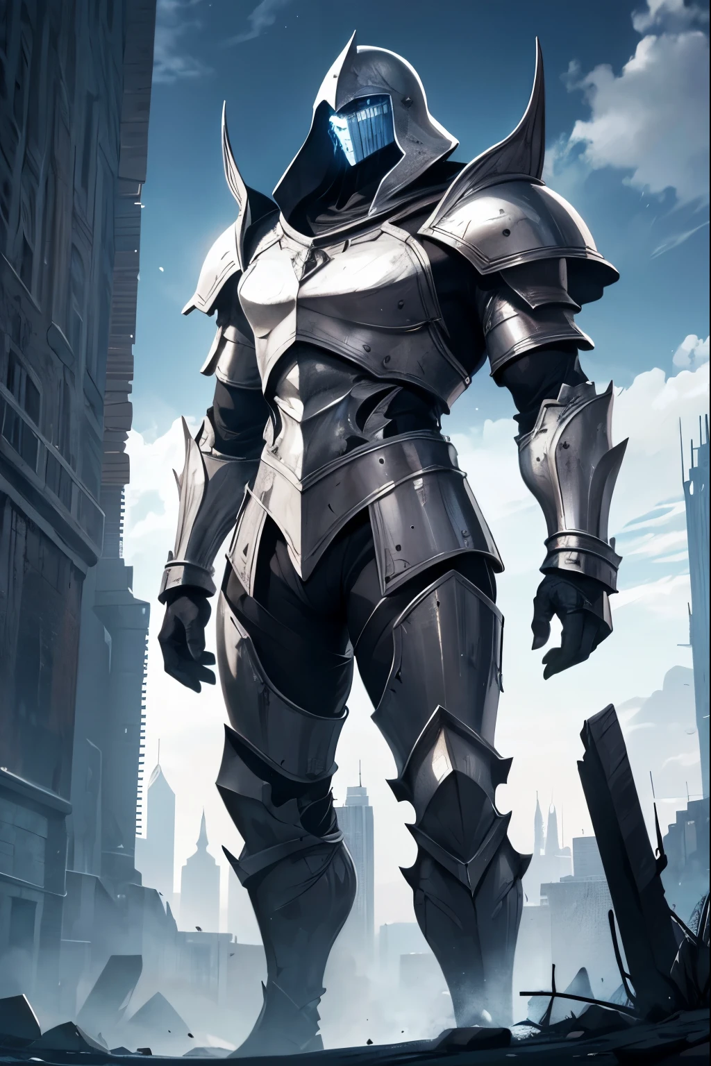 A tall golem made of silver armor.