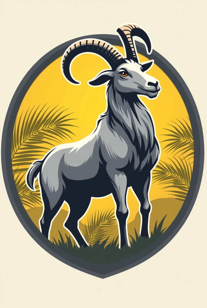 Logo of a football team called cdb. With yellow and gray colors. And a goat on the round coat of arms with palm leaf details.