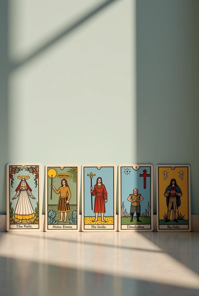 From this same image, translate the names on the cards into Portuguese and place the cards on the floor, standing upright against the wall..