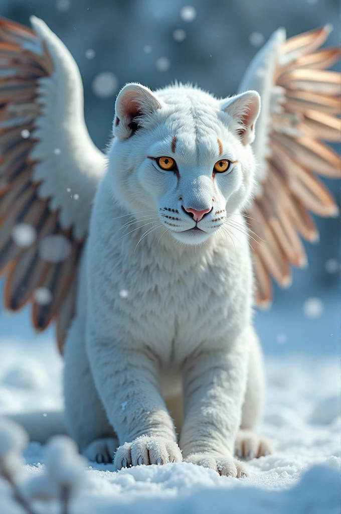 Women furry snow panther with cooper wings