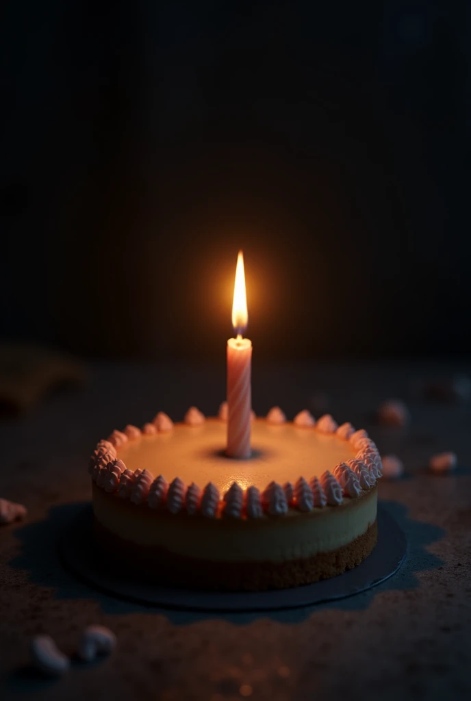 Candle on cake with dark background