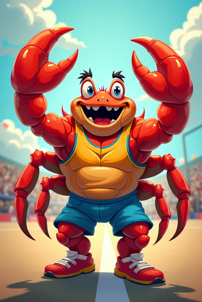 Animal sports mascot for the Olympics with the same pose but of a crab with human features