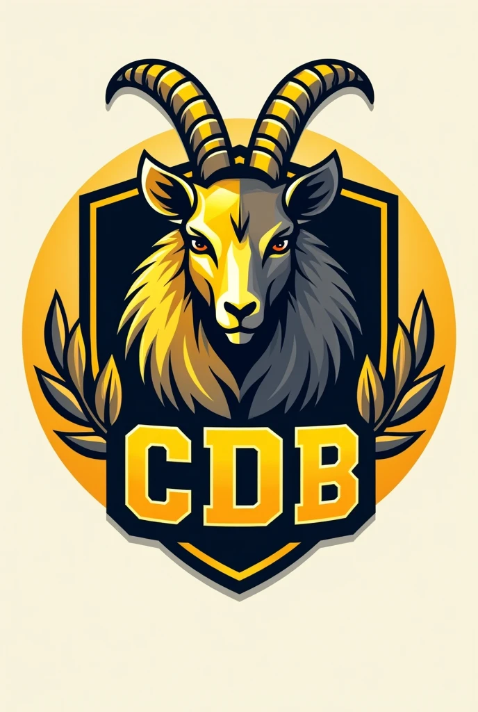 Logo of a football team called cdb. With yellow and gray colors. And a goat on the round coat of arms with palm leaf details. And with the team name highlighted.