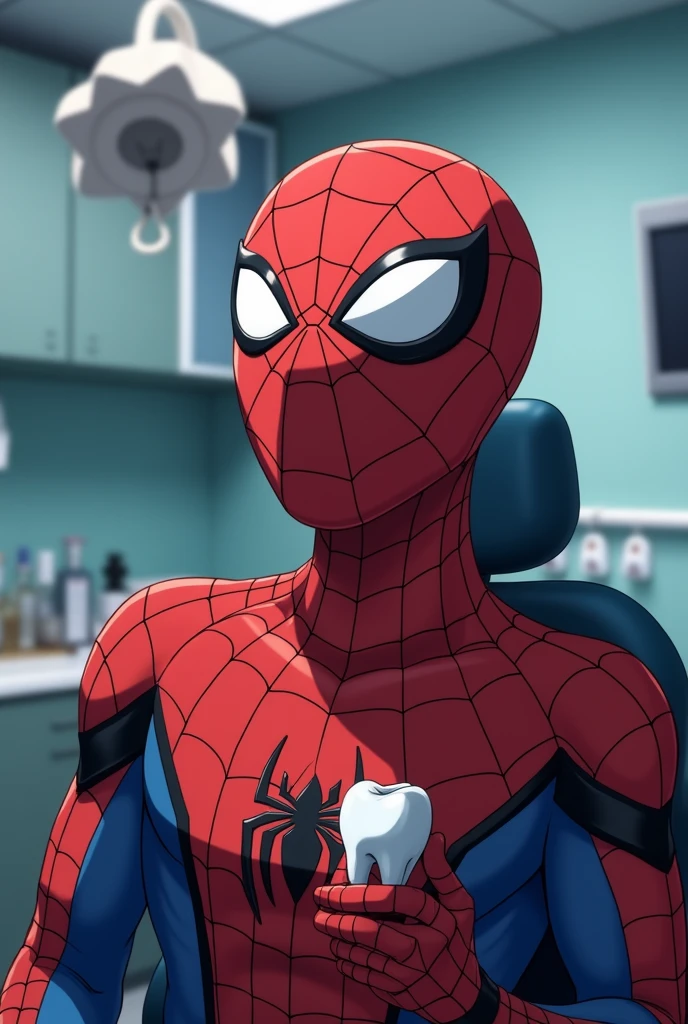 anime hd spiderman in a dentist office pulling out tooth anime 8K