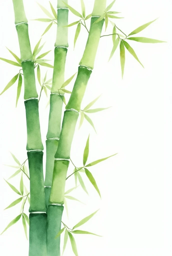 Create an image of bamboo drawn and painted with watercolor on a white background 