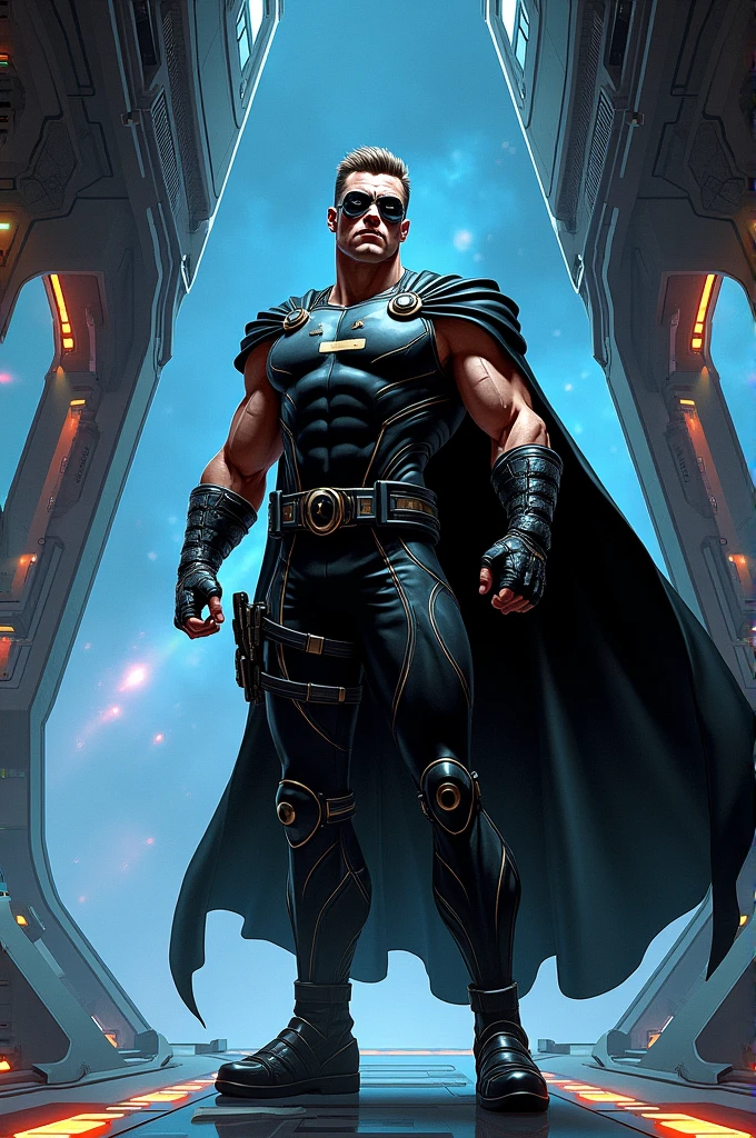 space, zorro, osico, masculine, muscular, in a ship, carton