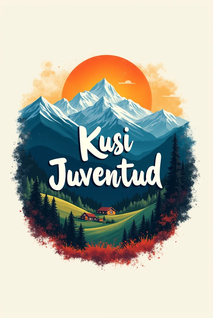 Make a logo with the word kusi juventud all in Spanish with an Andean background