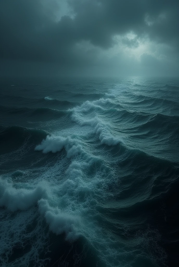 Arial view of a turbulent night ocean, nightmare 