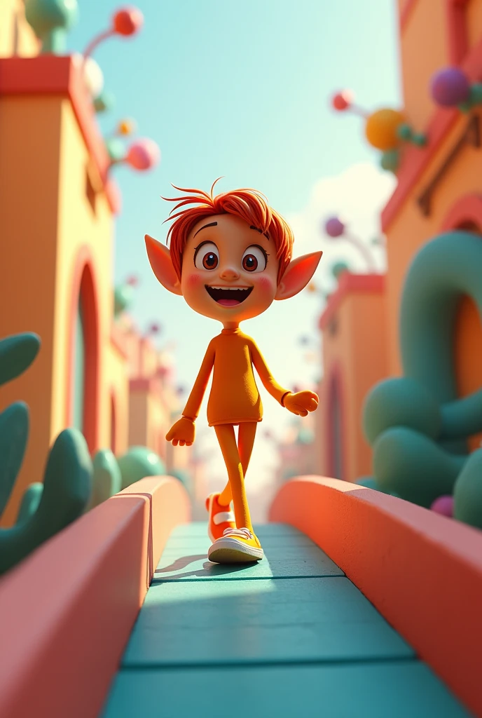disney pixar style person walking with legs on a ramp