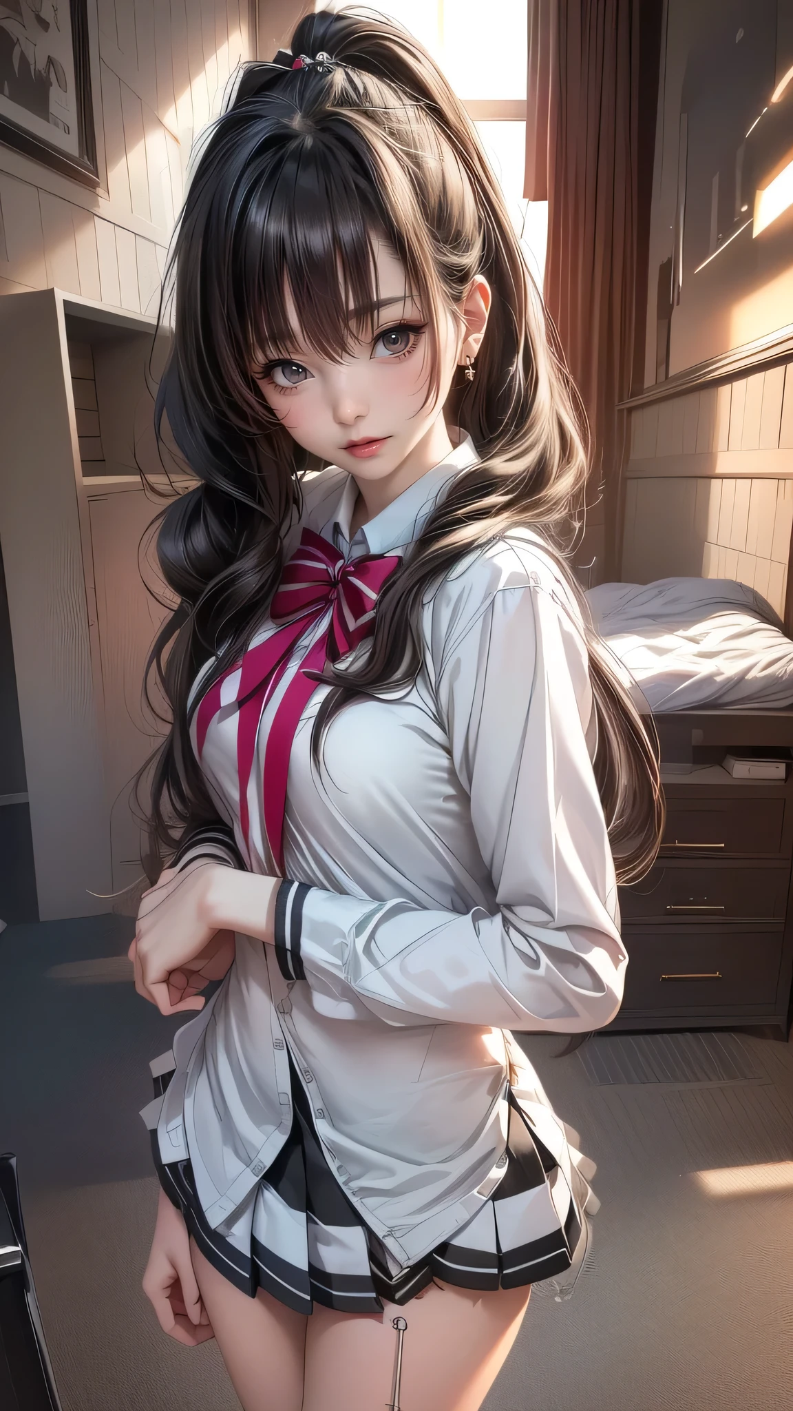 (high school girl uniform),(random porn pose),(Thin type:1.8),(big breasts),(random hairstyle),(Highest image quality,(8k),ultra-realistic,best quality, high quality, high definition, high quality texture,high detail,beautiful detailed,fine detailed,extremely detailed cg,detailed texture,a realistic representation of the face,masterpiece,Sense of presence)