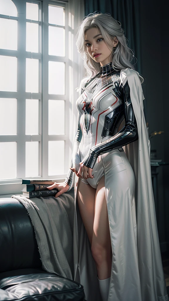 (CG Unity 8K Extreme Detail Wallpaper, work of art, highest quallity), (Exquisite lighting and shadow, highly dramatic image, Cinematic lens effect), a girl in a white Spider man costume, silver gray hair color, from the Spider man parallel universe, Wenger, wonder wonder wonder wonder wonder wonder wonder wonder wonder wonder wonder wonder wonder wonder wonder wonder wonder wonder wonder wonder wonder wonder wonder wonder wonder wonder wonder wonder wonder wonder wonder wonder, Spider man, sitting not sofa, dynamic pose), (excellent detail, Excellent lighting, wide angle), (Excellent rendering, enough to stand out in its class), focus on white Spider man costumes, complex spider textures